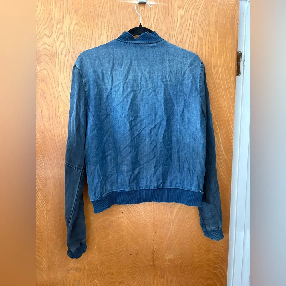 Bella Dahl Indigo color block distressed bomber Jean Jacket S